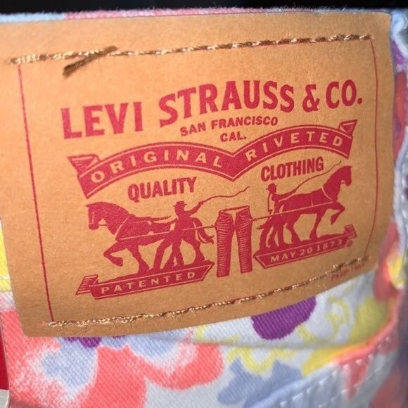 Levis Girls Girlfriend Short Floral Stretch Denim Shorts 14 Regular Multicolor - Picture 5 of 7